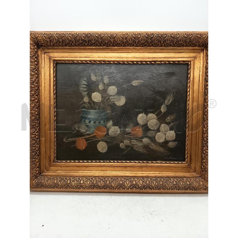 QUADRO OLIO SU TELA NATURA MORTA FONDO NERO  | Mercatino dell'Usato Roma porta maggiore 1