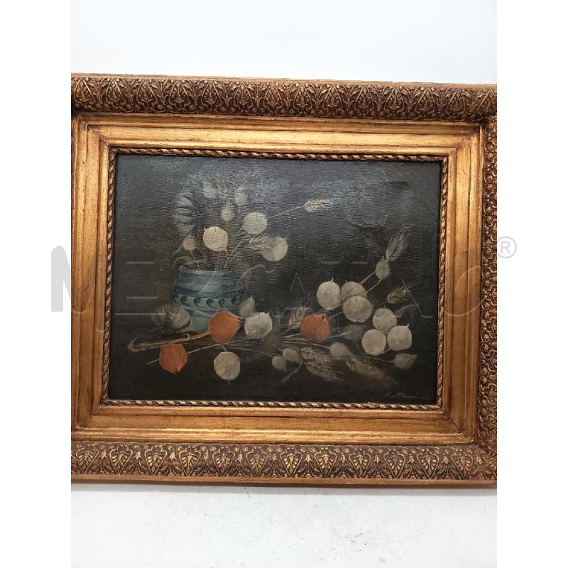 QUADRO OLIO SU TELA NATURA MORTA FONDO NERO  | Mercatino dell'Usato Roma porta maggiore 3