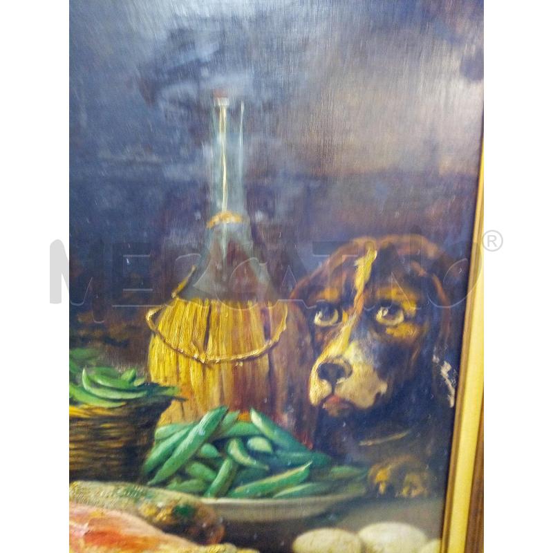 QUADRO OLIO SU TELA NAT MORTA CANE E FAVE | Mercatino dell'Usato Roma porta maggiore 2