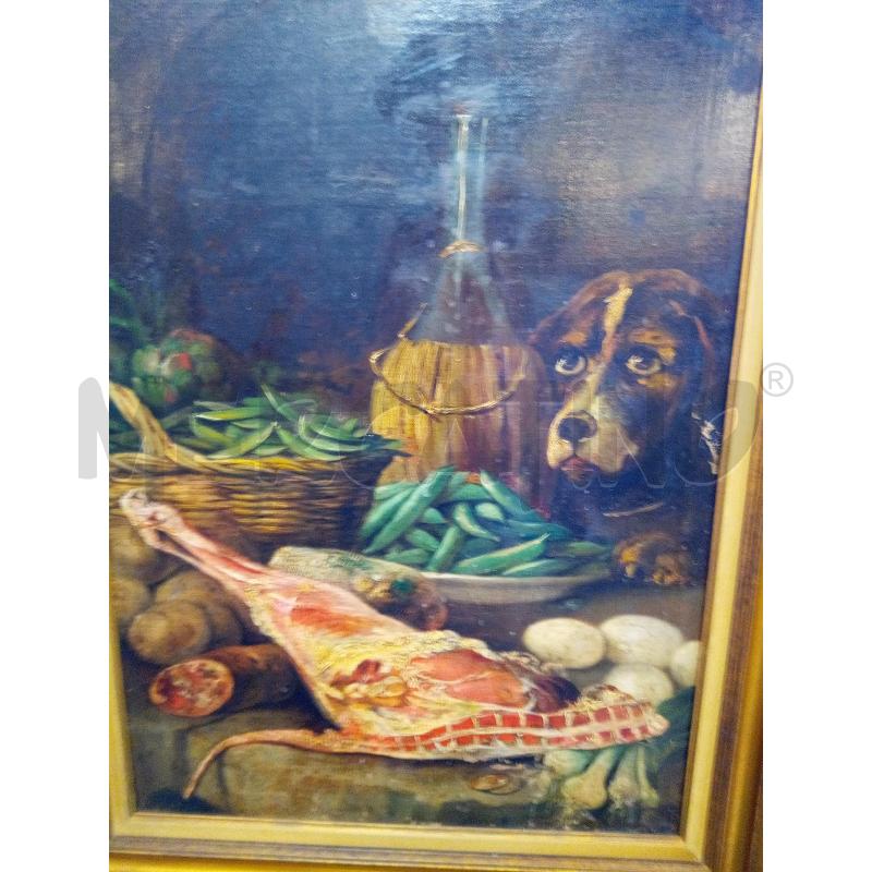 QUADRO OLIO SU TELA NAT MORTA CANE E FAVE | Mercatino dell'Usato Roma porta maggiore 3