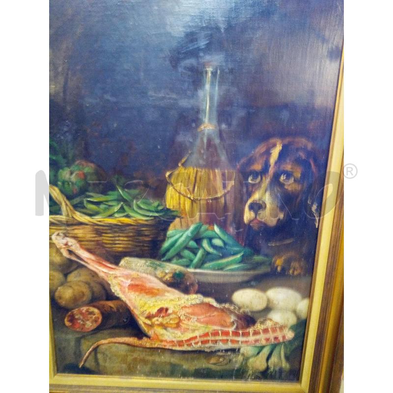 QUADRO OLIO SU TELA NAT MORTA CANE E FAVE | Mercatino dell'Usato Roma porta maggiore 4