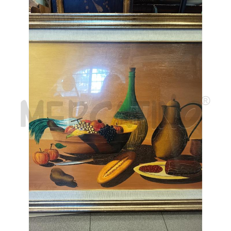 QUADRO OLIO SU TELA NAT MORTA FRUTTA E FIASCO  | Mercatino dell'Usato Roma porta maggiore 1