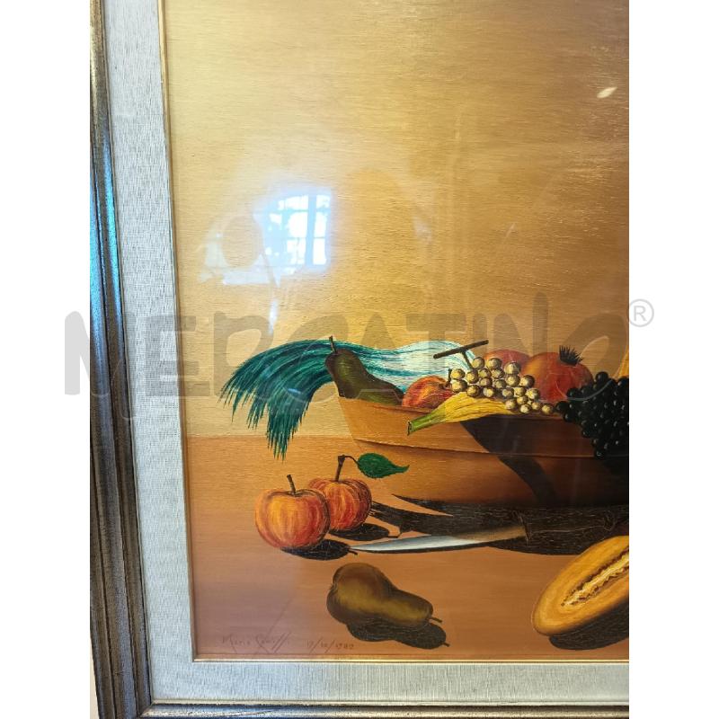 QUADRO OLIO SU TELA NAT MORTA FRUTTA E FIASCO  | Mercatino dell'Usato Roma porta maggiore 2