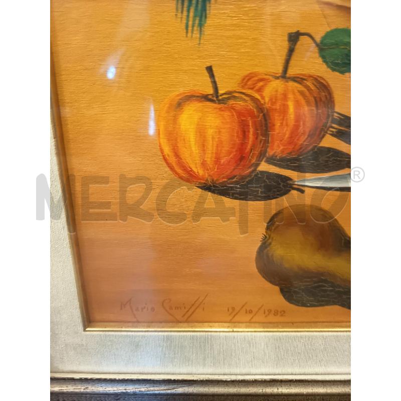 QUADRO OLIO SU TELA NAT MORTA FRUTTA E FIASCO  | Mercatino dell'Usato Roma porta maggiore 4