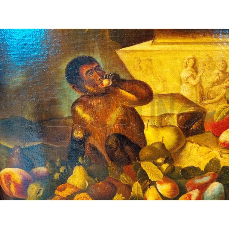 QUADRO OLIO SU TELA NAT MORTA SCIMMIA E PAPPAGALLO | Mercatino dell'Usato Roma porta maggiore 3