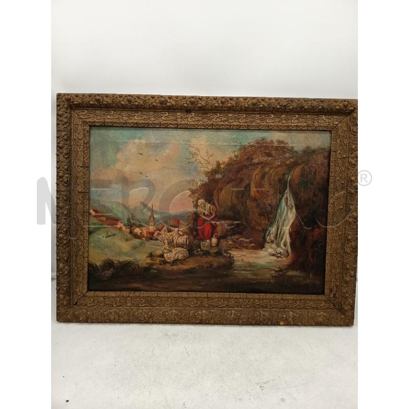 QUADRO OLIO SU TELA PASTORELLA E PECORE IN RIVA AL FIUME  | Mercatino dell'Usato Roma porta maggiore 1