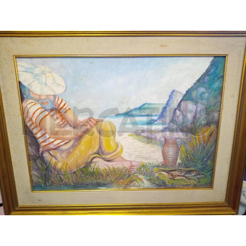 QUADRO OLIO SU TELA PESCATORE ADDORMENTATO | Mercatino dell'Usato Roma porta maggiore 1