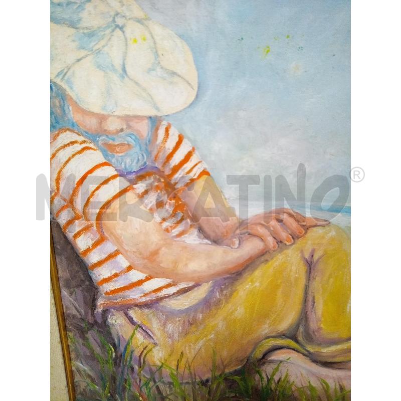 QUADRO OLIO SU TELA PESCATORE ADDORMENTATO | Mercatino dell'Usato Roma porta maggiore 2