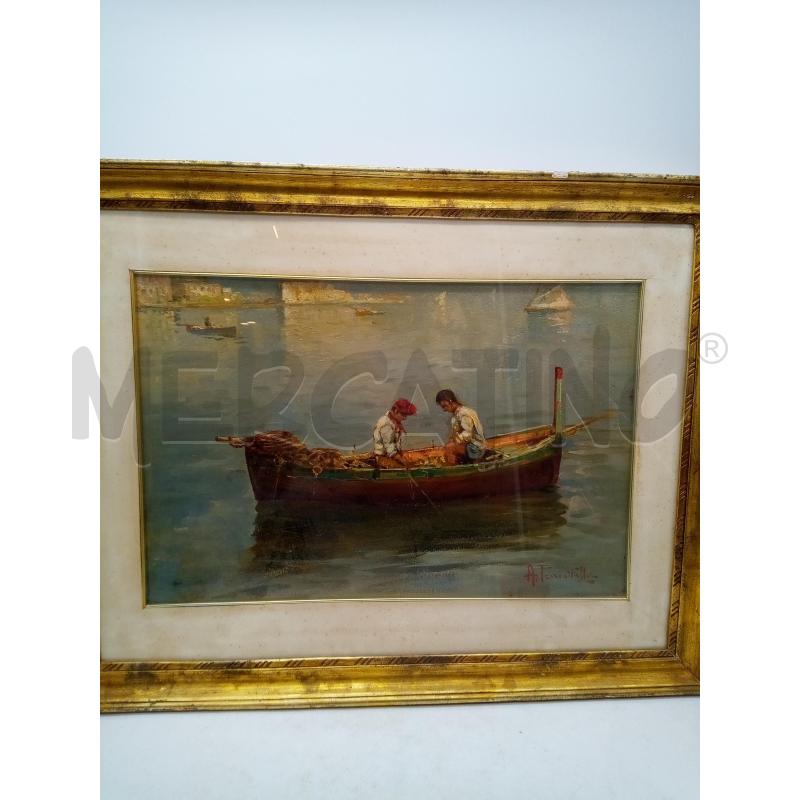 QUADRO OLIO SU TELA PESCATORI IN BARCA | Mercatino dell'Usato Roma porta maggiore 1
