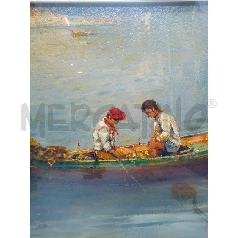 QUADRO OLIO SU TELA PESCATORI IN BARCA | Mercatino dell'Usato Roma porta maggiore 2