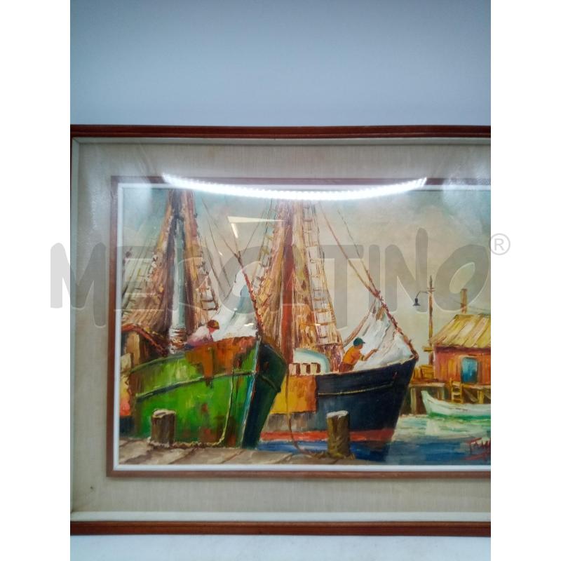 QUADRO OLIO SU TELA PESCATORI SU BARCHE  | Mercatino dell'Usato Roma porta maggiore 2