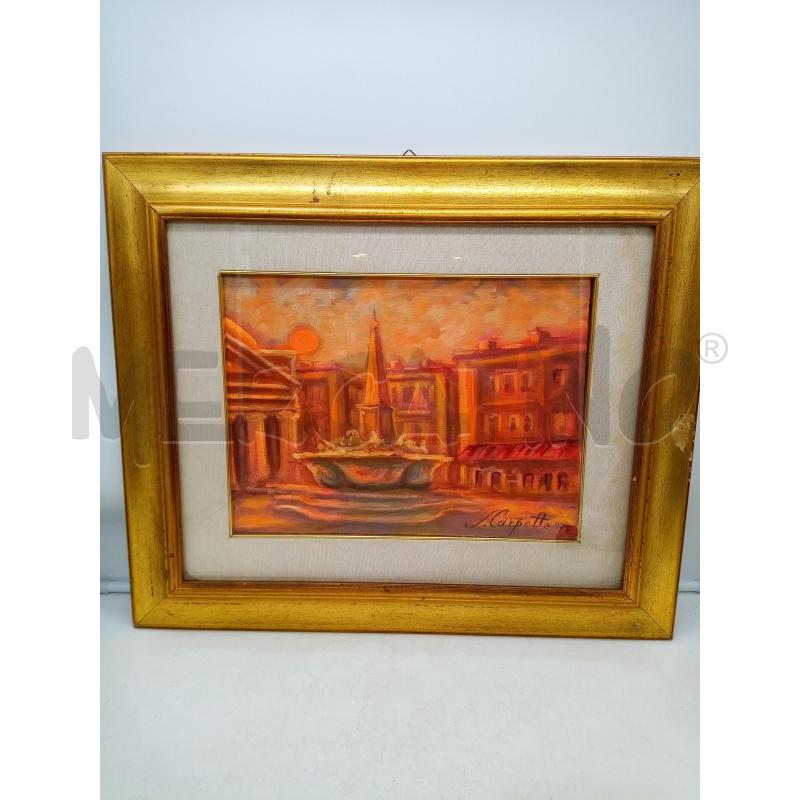 QUADRO OLIO SU TELA PIAZZA PATHEON TONI ROSA | Mercatino dell'Usato Roma porta maggiore 1