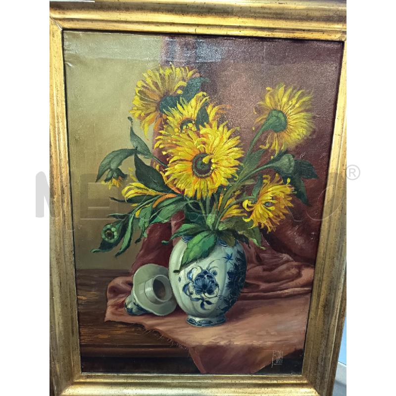 QUADRO OLIO SU TELA POTICHE CON GIRASOLI | Mercatino dell'Usato Roma porta maggiore 1