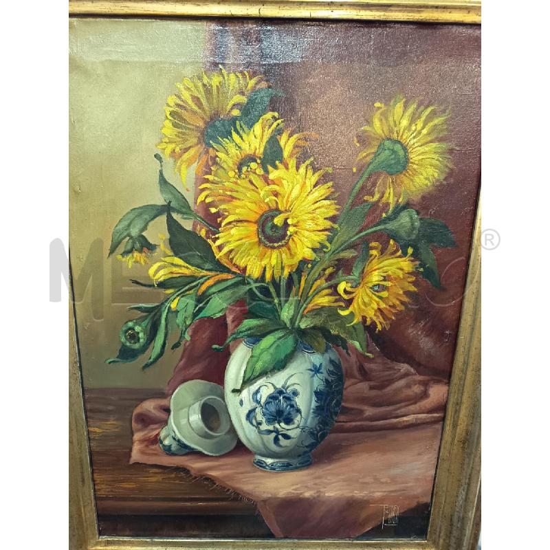 QUADRO OLIO SU TELA POTICHE CON GIRASOLI | Mercatino dell'Usato Roma porta maggiore 2