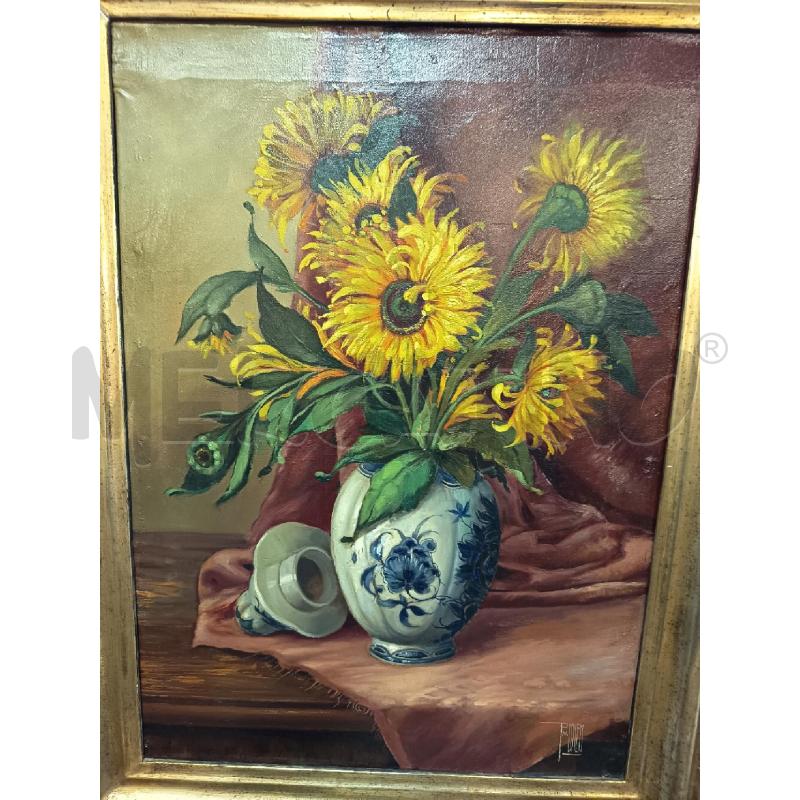 QUADRO OLIO SU TELA POTICHE CON GIRASOLI | Mercatino dell'Usato Roma porta maggiore 4