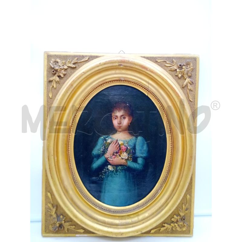 QUADRO OLIO SU TELA RAGAZZA CON FIORI | Mercatino dell'Usato Roma porta maggiore 1