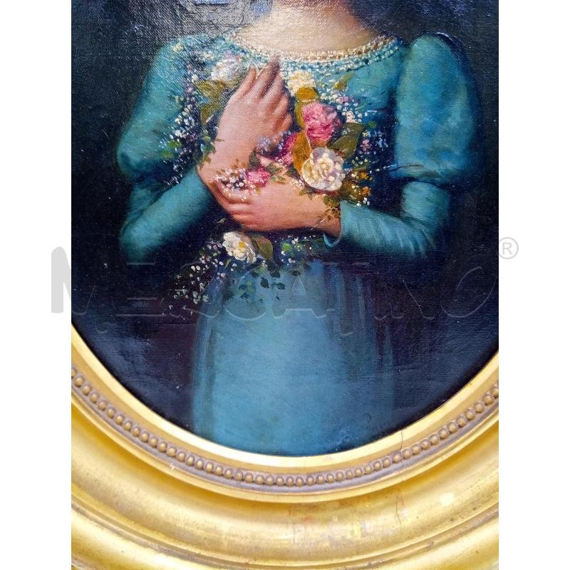 QUADRO OLIO SU TELA RAGAZZA CON FIORI | Mercatino dell'Usato Roma porta maggiore 3