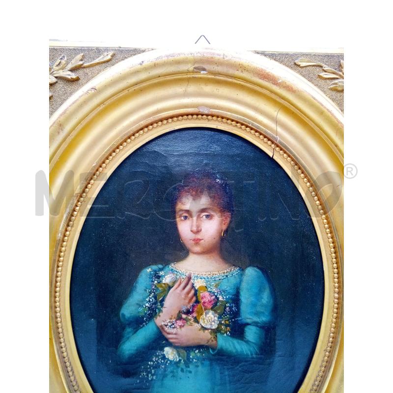 QUADRO OLIO SU TELA RAGAZZA CON FIORI | Mercatino dell'Usato Roma porta maggiore 4