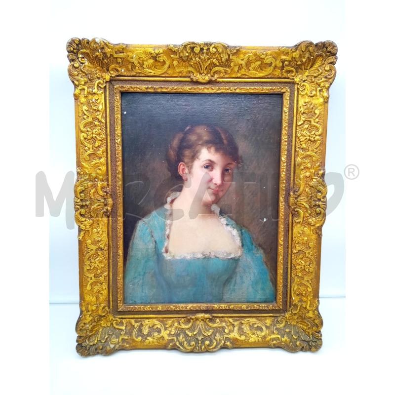 QUADRO OLIO SU TELA RAGAZZA CON VESTITO AZZURRO | Mercatino dell'Usato Roma porta maggiore 1