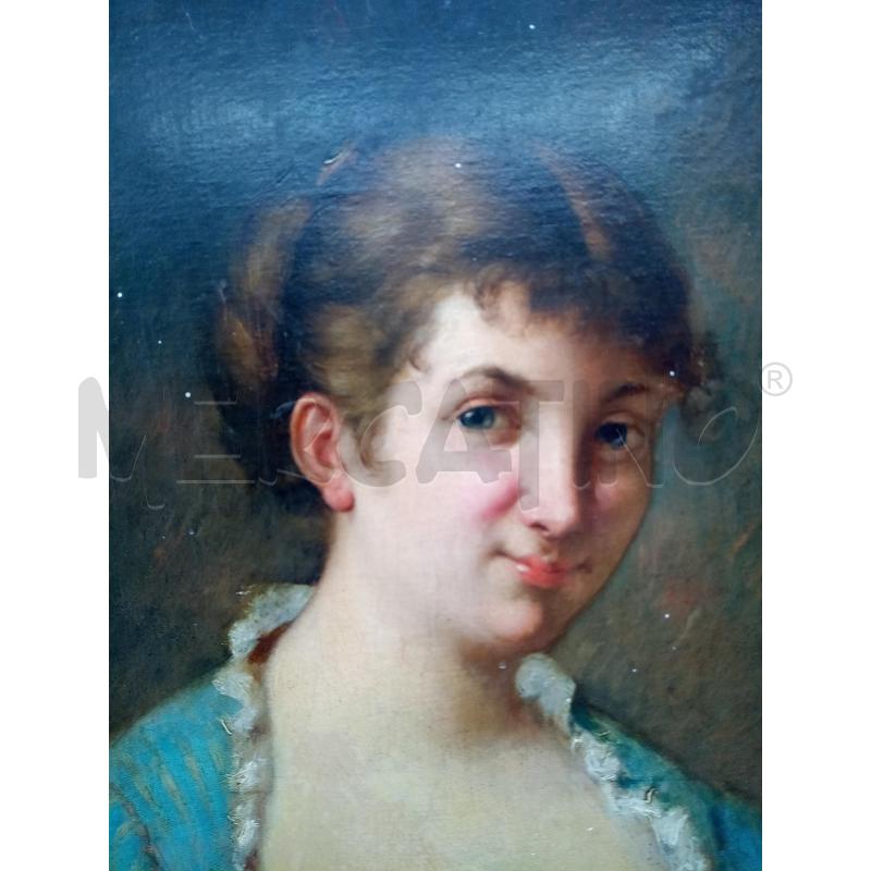 QUADRO OLIO SU TELA RAGAZZA CON VESTITO AZZURRO | Mercatino dell'Usato Roma porta maggiore 2