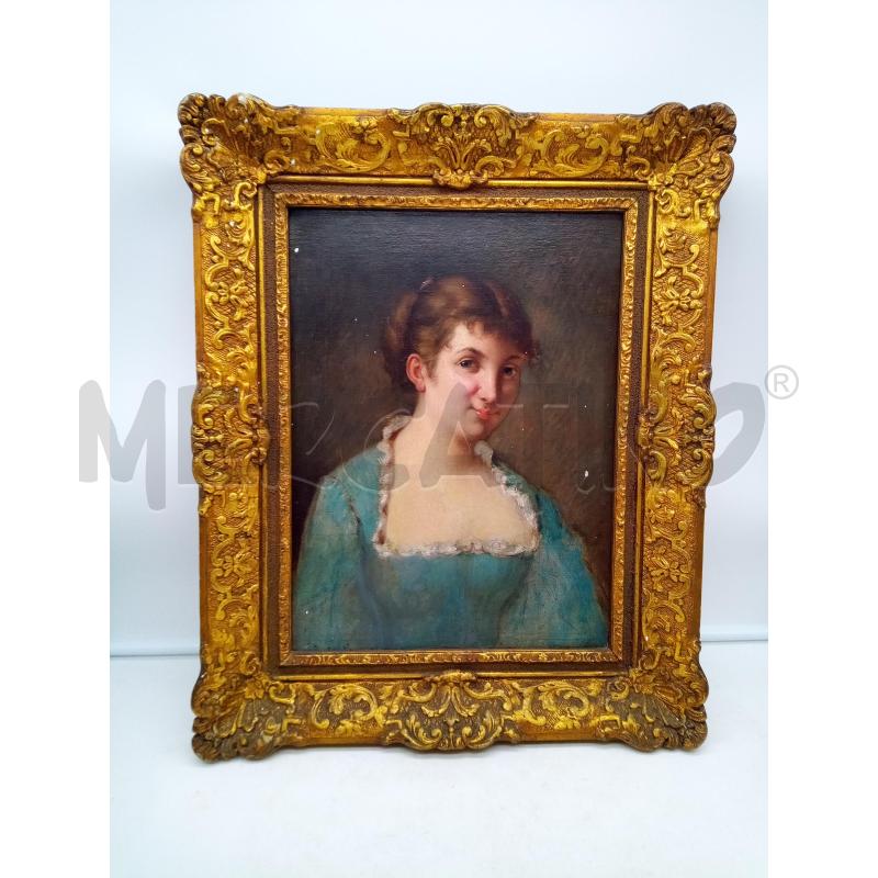 QUADRO OLIO SU TELA RAGAZZA CON VESTITO AZZURRO | Mercatino dell'Usato Roma porta maggiore 3