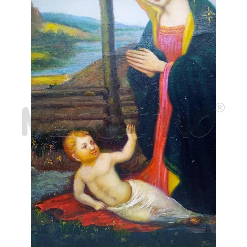 QUADRO OLIO SU TELA RIPRODUZIONE MADONNA CON SAN GIOVANNINO E UFO  | Mercatino dell'Usato Roma porta maggiore 2