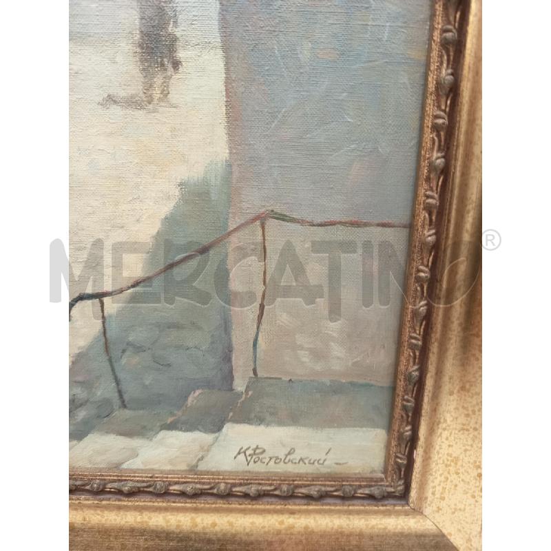 QUADRO OLIO SU TELA SCORCIO PAESELLO PASSANTI   | Mercatino dell'Usato Roma porta maggiore 2