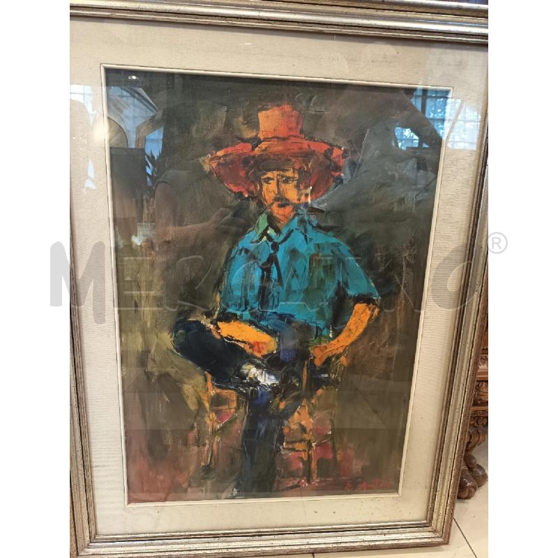 QUADRO OLIO SU TELA UOMO CON CAPPELLO  | Mercatino dell'Usato Roma porta maggiore 1