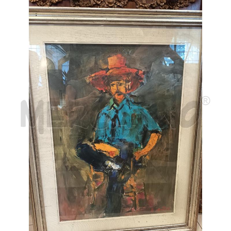 QUADRO OLIO SU TELA UOMO CON CAPPELLO  | Mercatino dell'Usato Roma porta maggiore 2