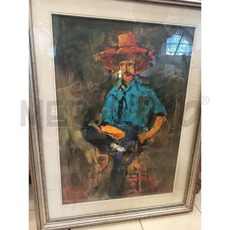 QUADRO OLIO SU TELA UOMO CON CAPPELLO  | Mercatino dell'Usato Roma porta maggiore 4