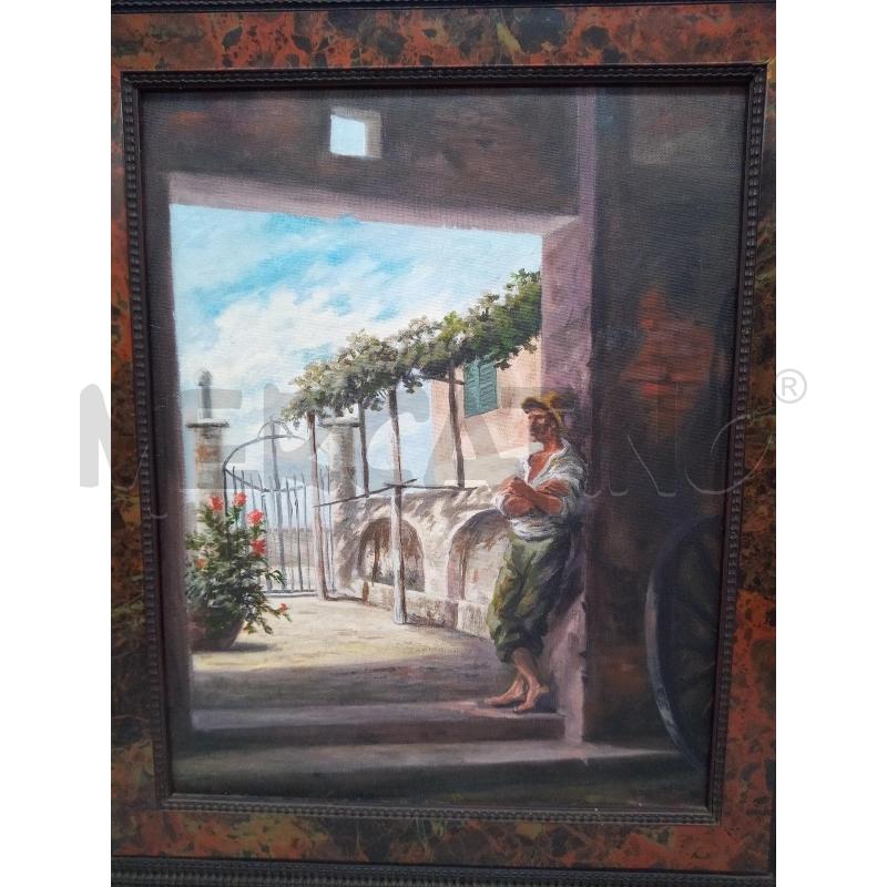 QUADRO OLIO SU TELA UOMO IN TERRAZZA | Mercatino dell'Usato Roma porta maggiore 2