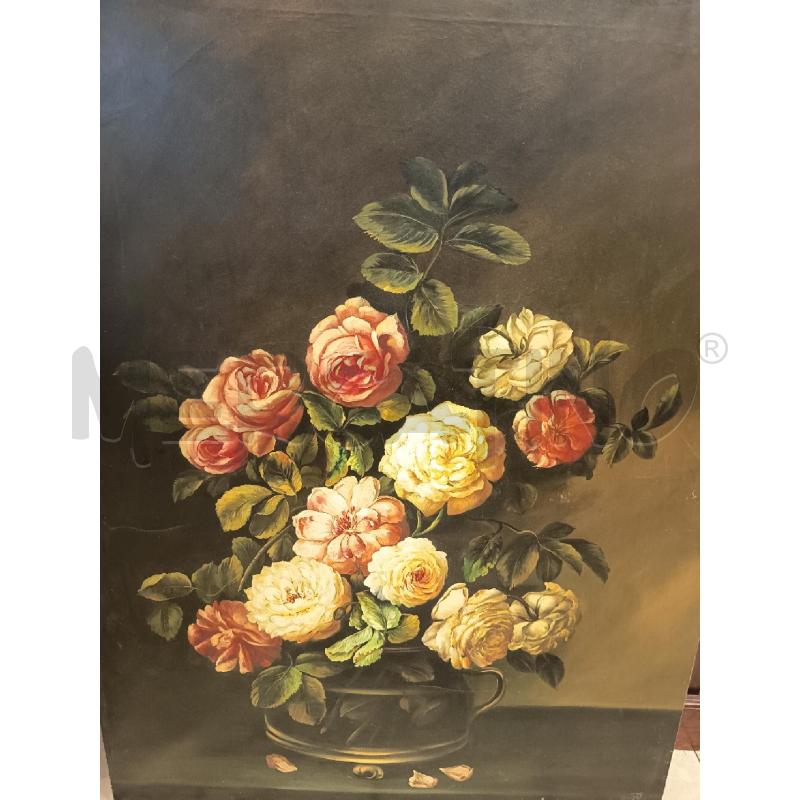 QUADRO OLIO SU TELA VASO FIORITO | Mercatino dell'Usato Roma porta maggiore 1