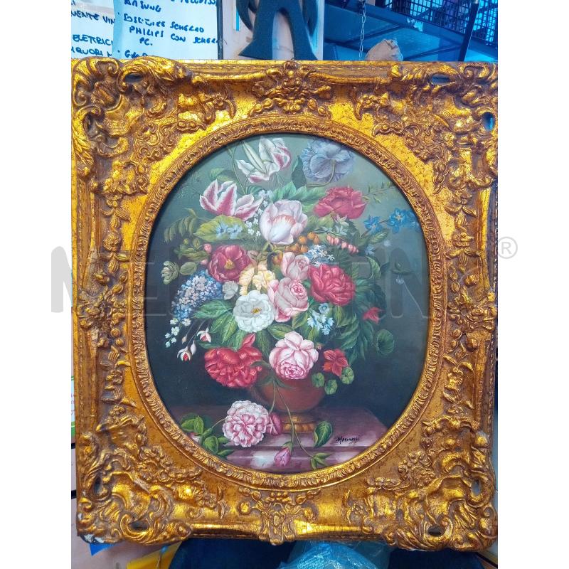 QUADRO OLIO SU TELA VASO FIORITO CORNICE DORATA | Mercatino dell'Usato Roma porta maggiore 1