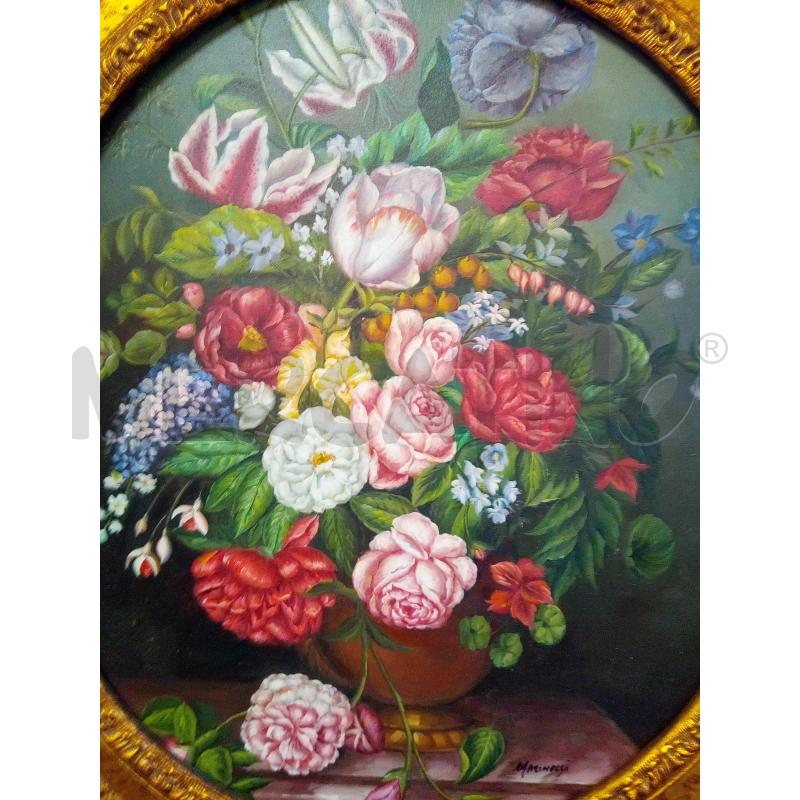 QUADRO OLIO SU TELA VASO FIORITO CORNICE DORATA | Mercatino dell'Usato Roma porta maggiore 2