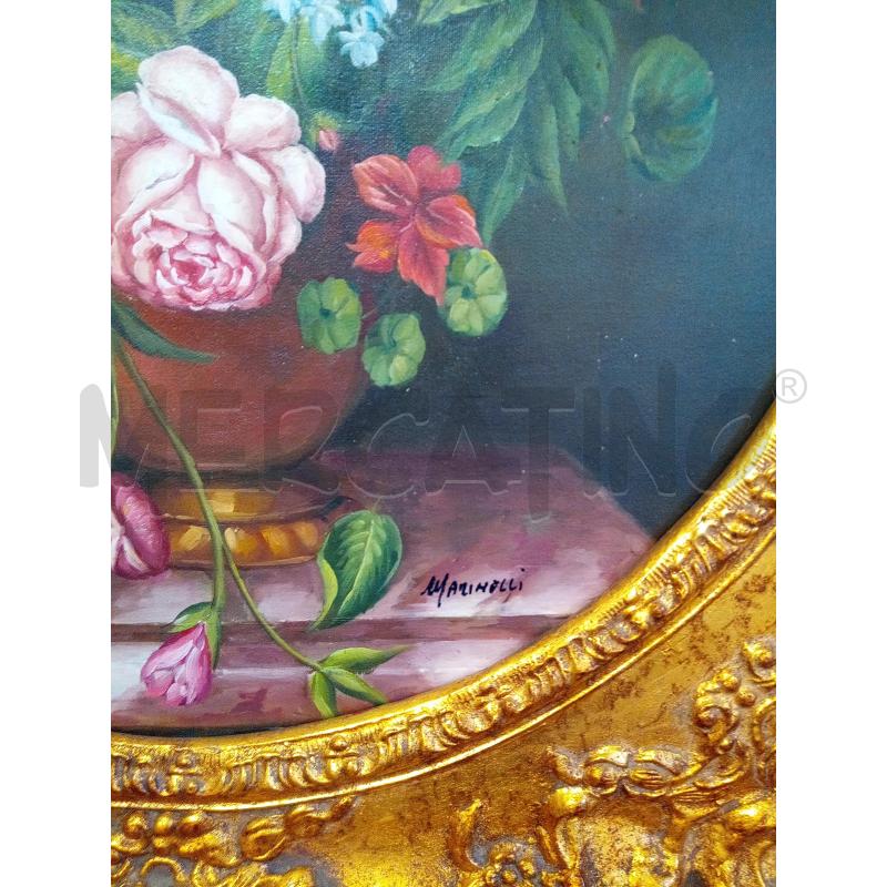 QUADRO OLIO SU TELA VASO FIORITO CORNICE DORATA | Mercatino dell'Usato Roma porta maggiore 3