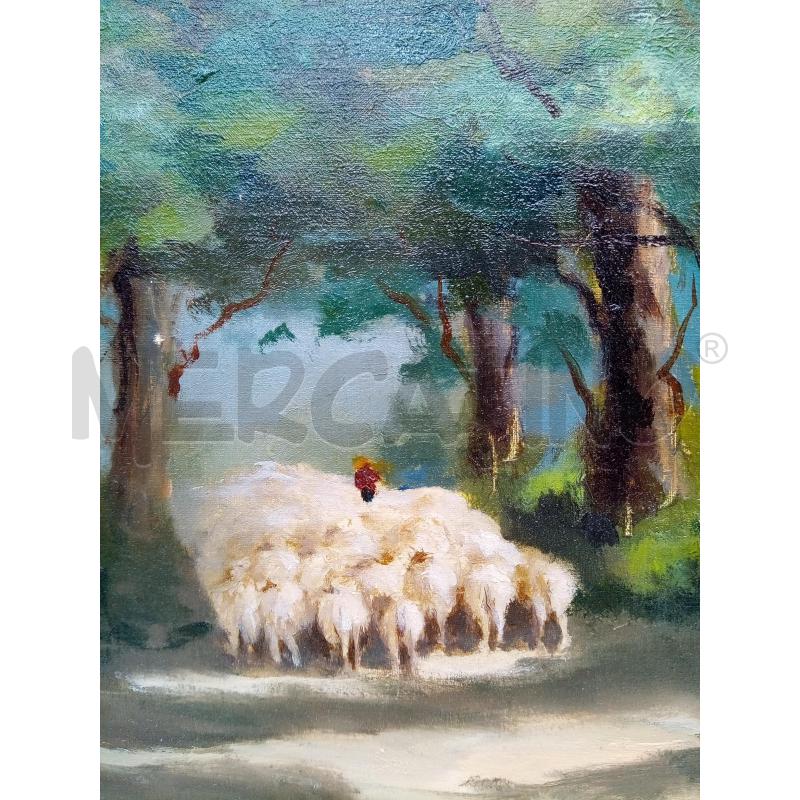QUADRO OLIO SU TELA VIALE ALBERATO PECORE AL PASCOLO  | Mercatino dell'Usato Roma porta maggiore 2