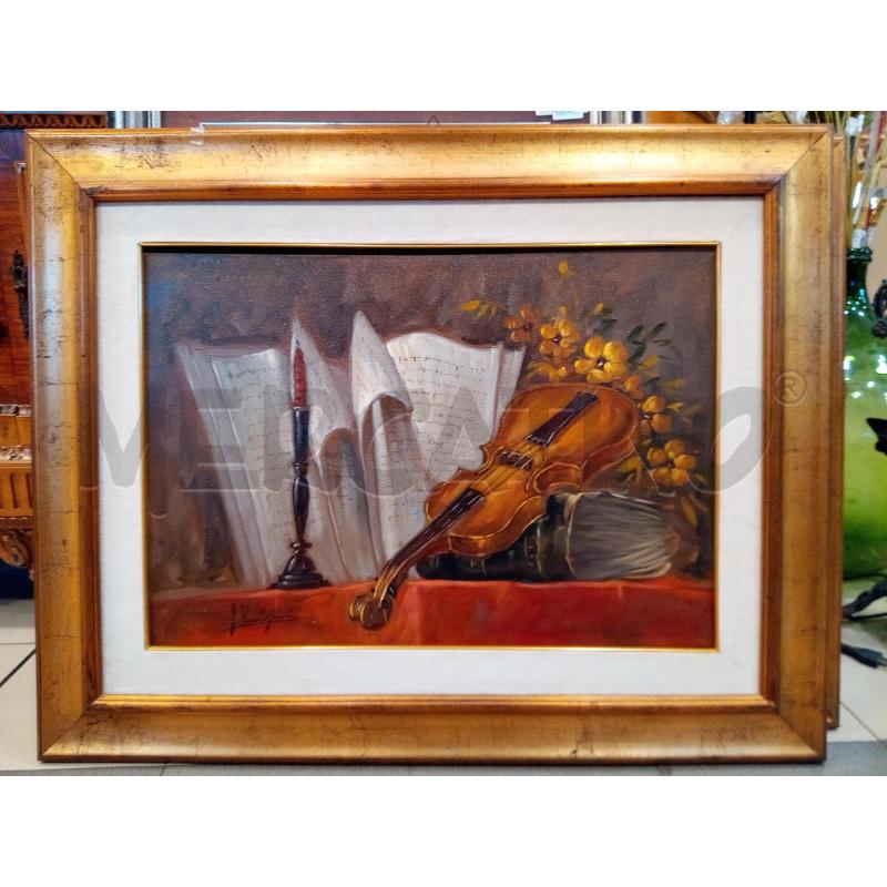 QUADRO OLIO SU TELA VIOLINO E SPARTITI  | Mercatino dell'Usato Roma porta maggiore 1
