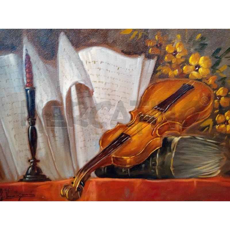 QUADRO OLIO SU TELA VIOLINO E SPARTITI  | Mercatino dell'Usato Roma porta maggiore 2