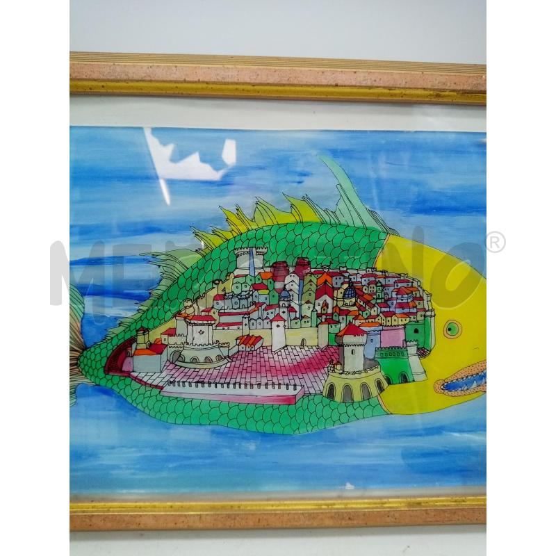 QUADRO OLIO SU VETRO PESCE NAIF  | Mercatino dell'Usato Roma porta maggiore 2