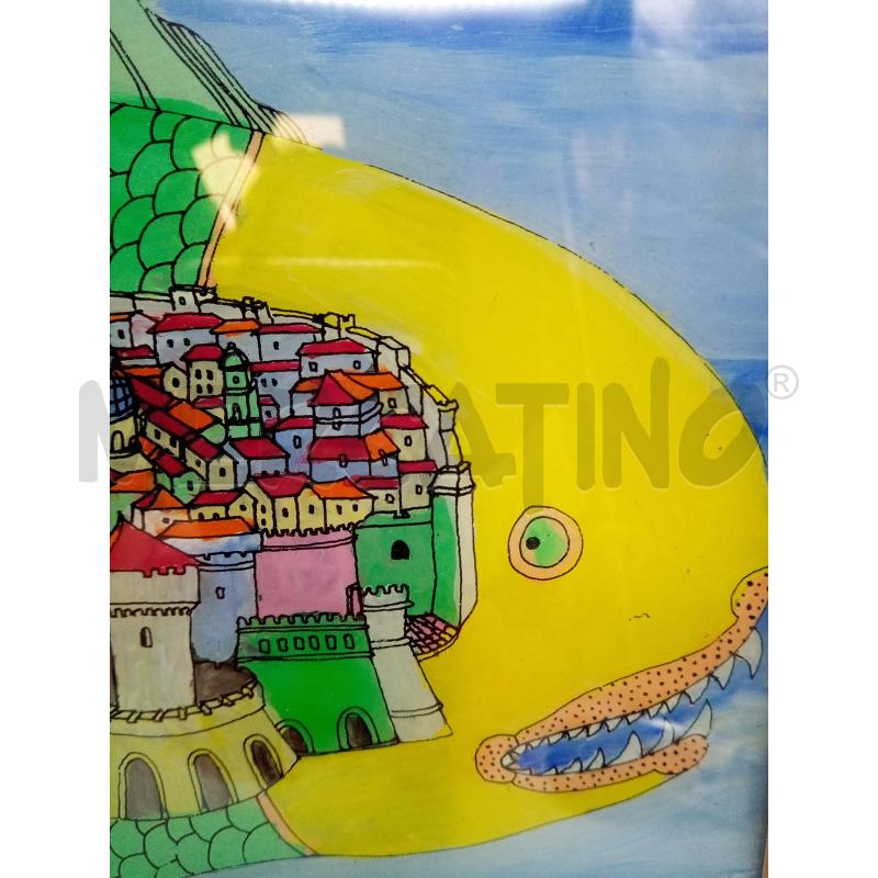 QUADRO OLIO SU VETRO PESCE NAIF  | Mercatino dell'Usato Roma porta maggiore 4