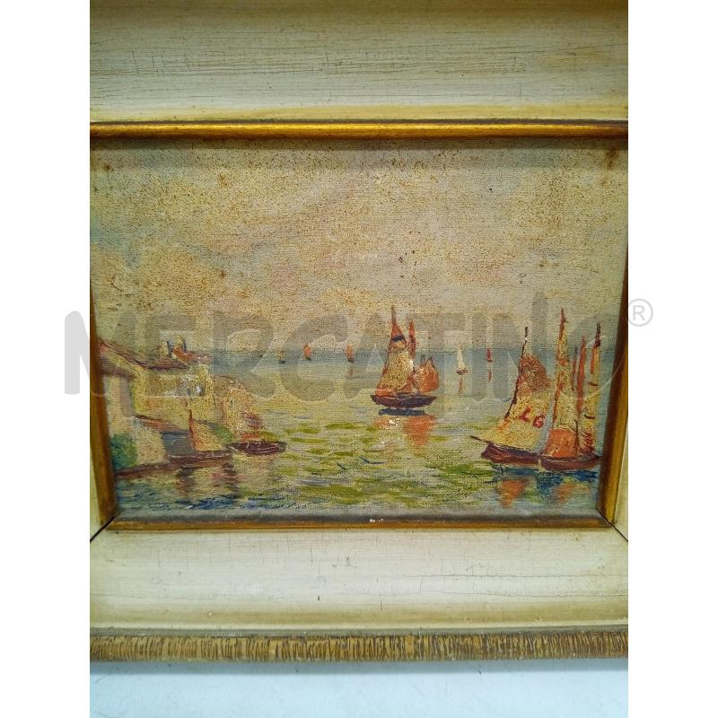 QUADRO OLIO SU  CARTONE TELATO BARCHE '50  | Mercatino dell'Usato Roma porta maggiore 2