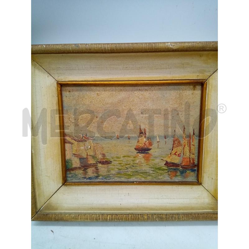 QUADRO OLIO SU  CARTONE TELATO BARCHE '50  | Mercatino dell'Usato Roma porta maggiore 3