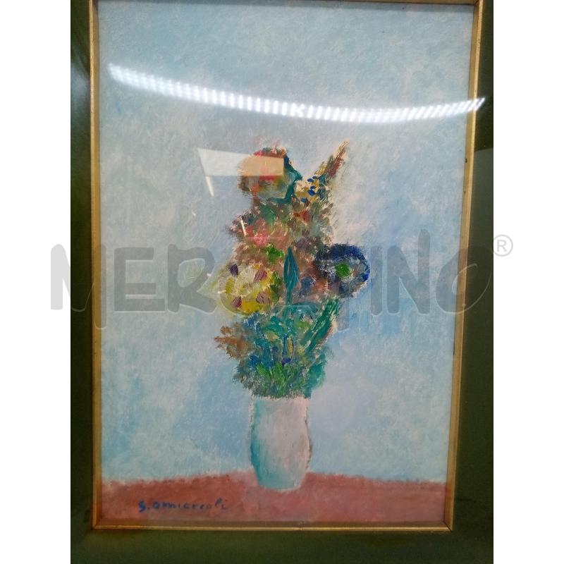 QUADRO OLIO VASO FIORI PASS VERDE  | Mercatino dell'Usato Roma porta maggiore 2