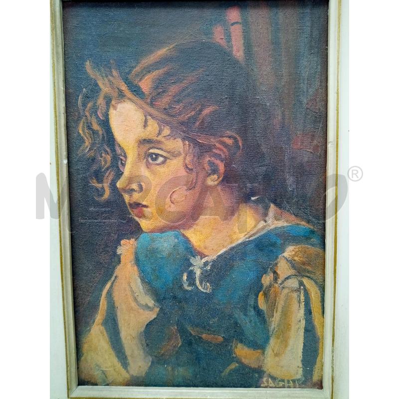QUADRO OLIPO SU TELA GIOVANE PENSOSA CORNICE CREMA ORO  | Mercatino dell'Usato Roma porta maggiore 2