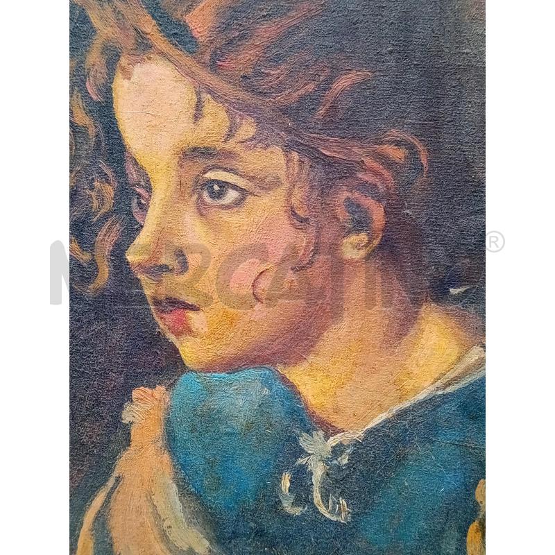 QUADRO OLIPO SU TELA GIOVANE PENSOSA CORNICE CREMA ORO  | Mercatino dell'Usato Roma porta maggiore 3