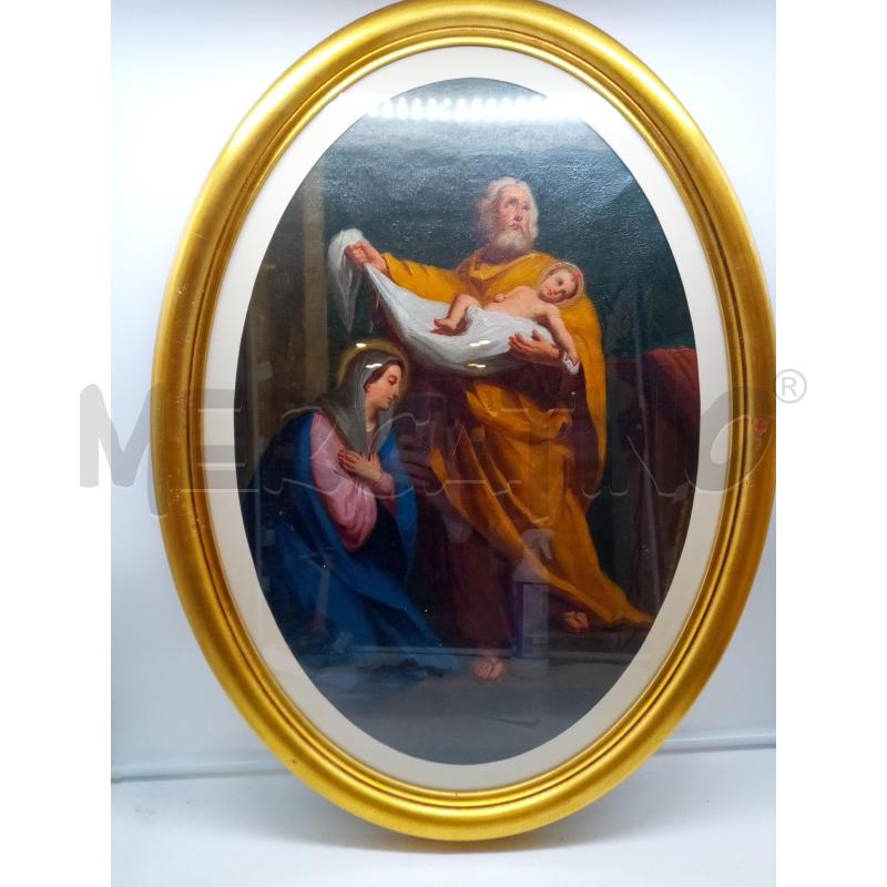 QUADRO OVALE BIFRONTE OLIO SU TELA SACRA FAMIGLIA/SANTA CON SERPE | Mercatino dell'Usato Roma porta maggiore 1