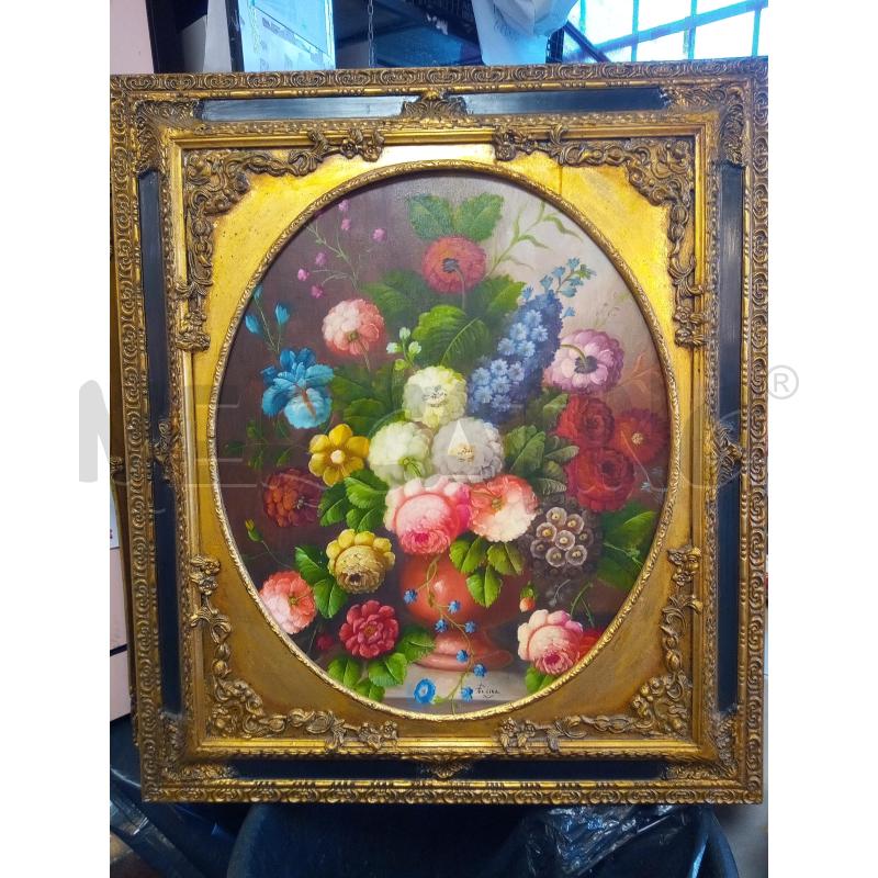 QUADRO OVALE OLIO SU TELA VASO FIORITO | Mercatino dell'Usato Roma porta maggiore 1