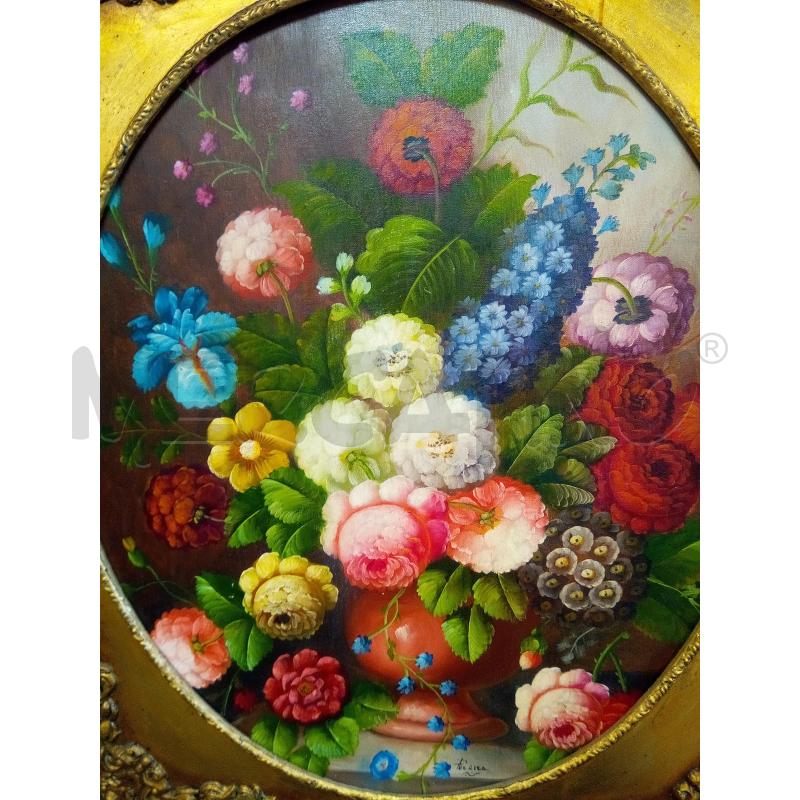 QUADRO OVALE OLIO SU TELA VASO FIORITO | Mercatino dell'Usato Roma porta maggiore 3