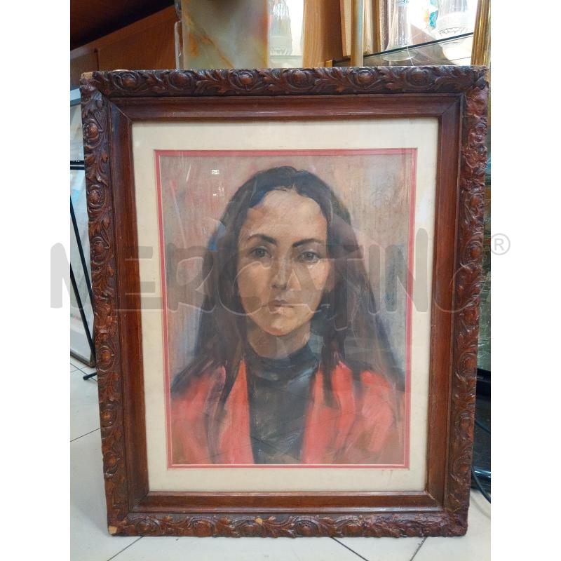 QUADRO PASTELLI A OLIO DONNA GIACCA ROSSA | Mercatino dell'Usato Roma porta maggiore 1
