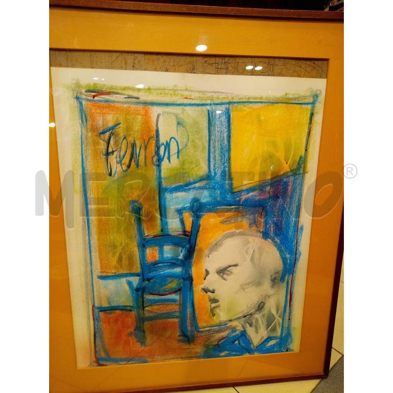 QUADRO PASTELLI A OLIO TESTA UOMO SEDIA BLU | Mercatino dell'Usato Roma porta maggiore 2